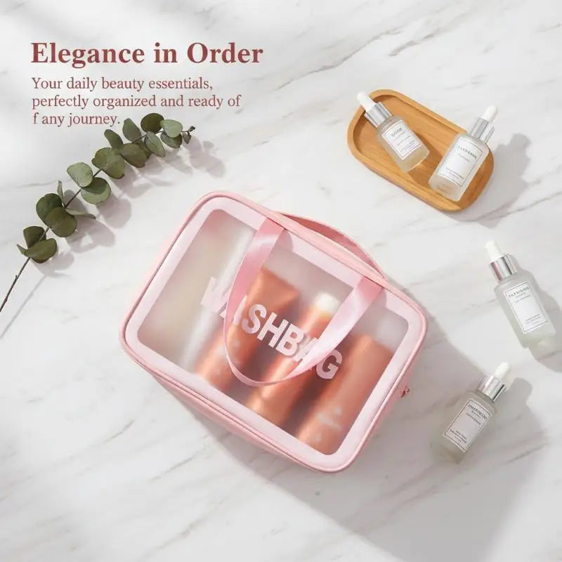 Dry-Wet Separation Transparent PU Travel Cosmetic Bag