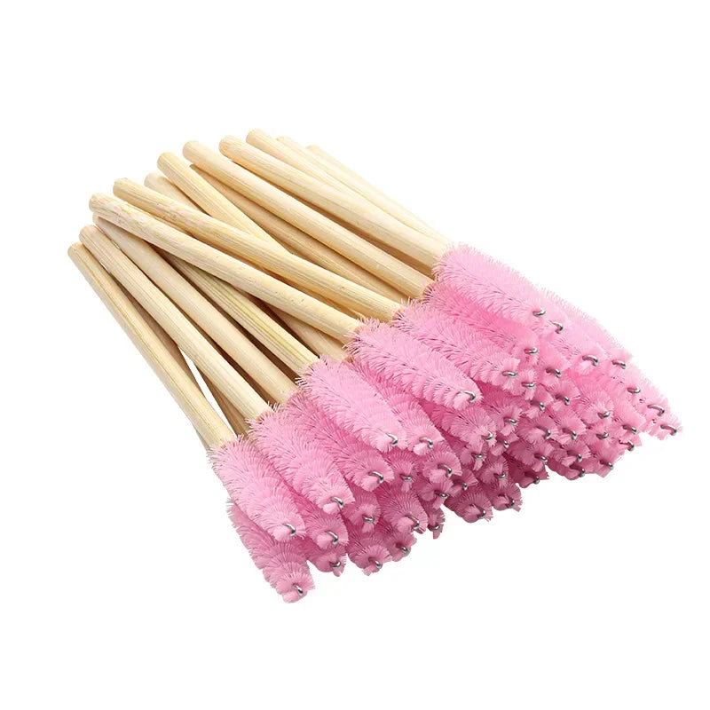 50pcs Disposable Mascara Wands & Eyebrow Brushes | Bamboo Handle