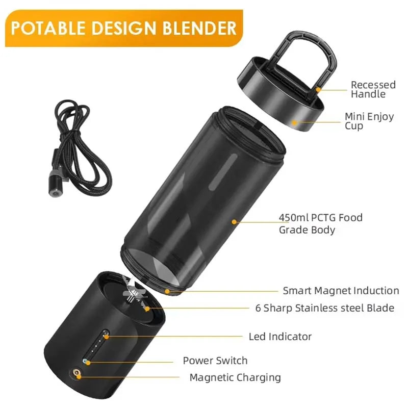 Portable Mini Blender 16oz | USB Rechargeable 6-Blade Personal Juicer