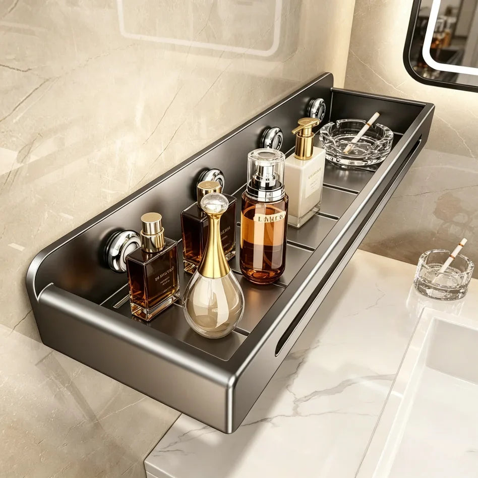 No-Drill Suction Cup Bathroom Shelf & Shampoo Holder Rack