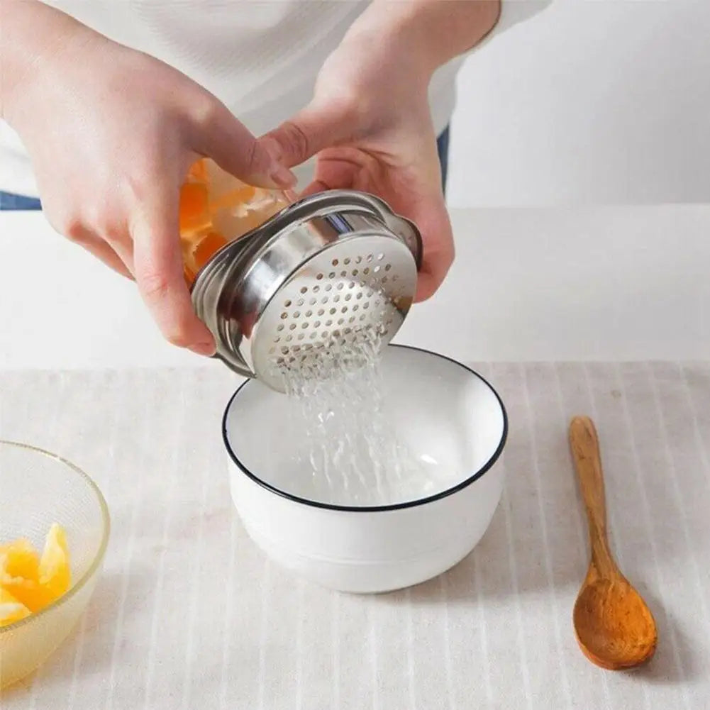 Stainless Steel Food Can Strainer Sieve Tuna Press Lids Oil Drainer