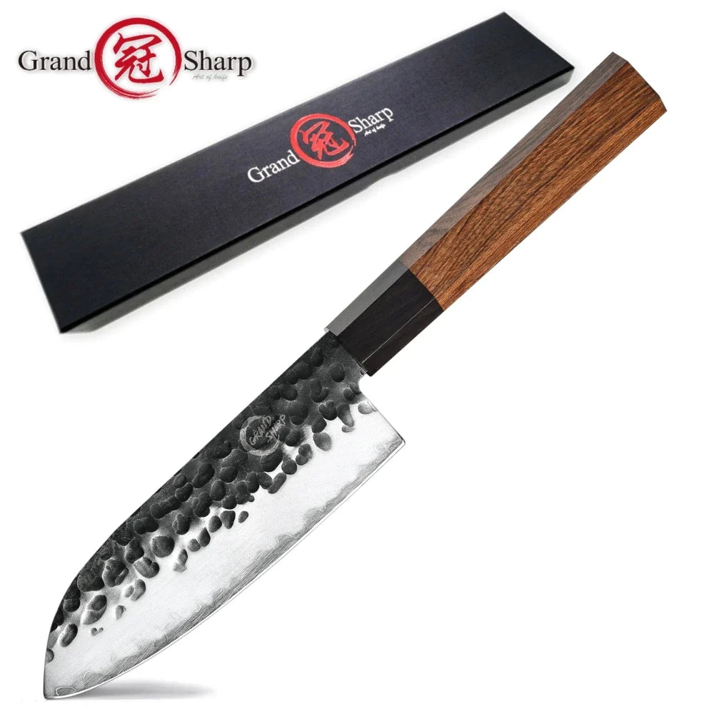Grandsharp 5" Santoku Knife – AUS-10 Steel & Wooden Saya Box