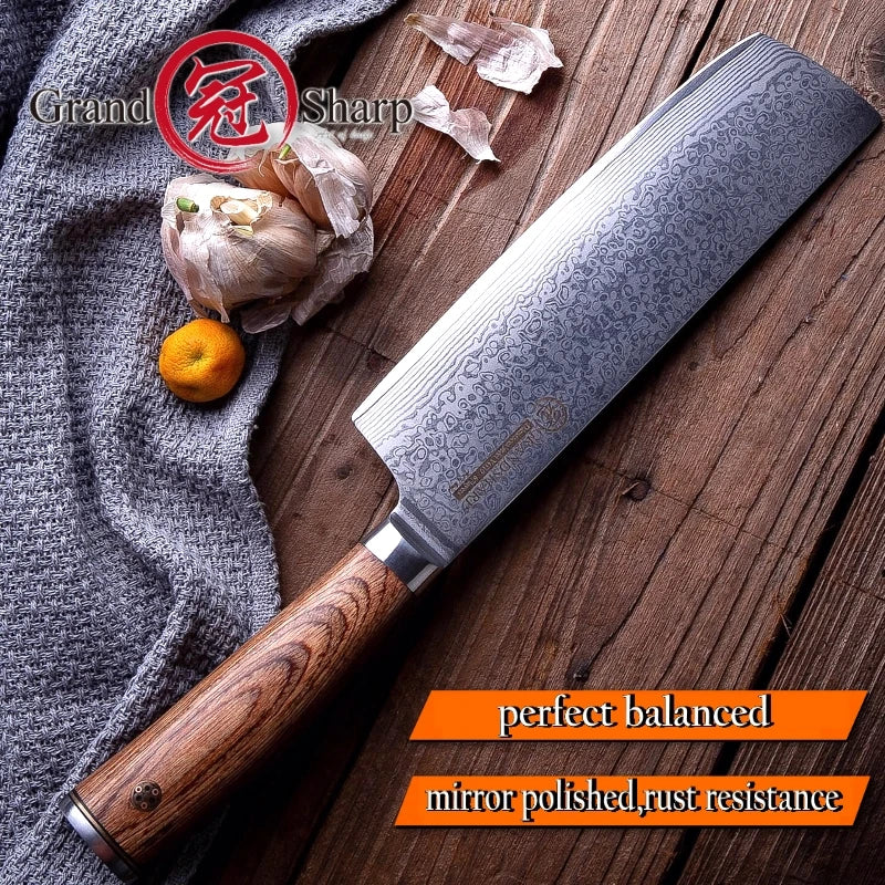 GrandSharp 6.7" VG-10 Damascus Nakiri Knife | Japanese Steel