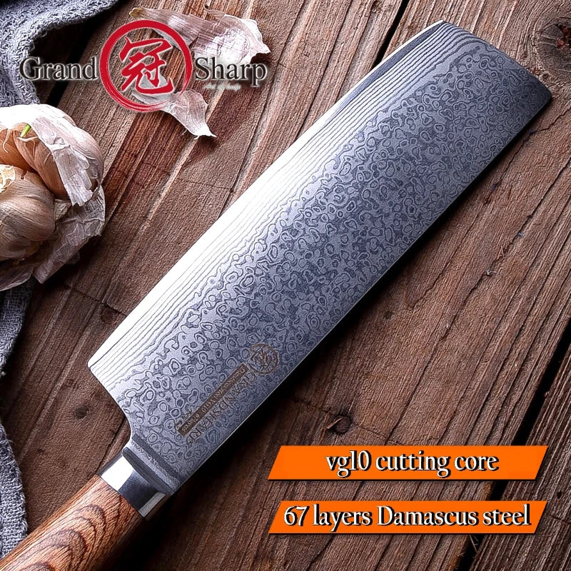 GrandSharp 6.7" VG-10 Damascus Nakiri Knife | Japanese Steel