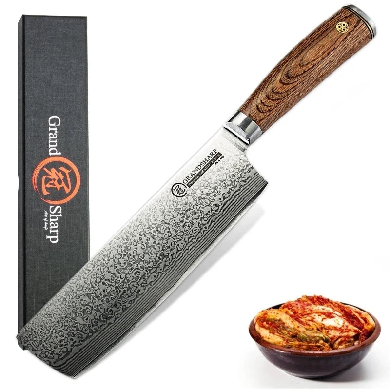 GrandSharp 6.7" VG-10 Damascus Nakiri Knife | Japanese Steel