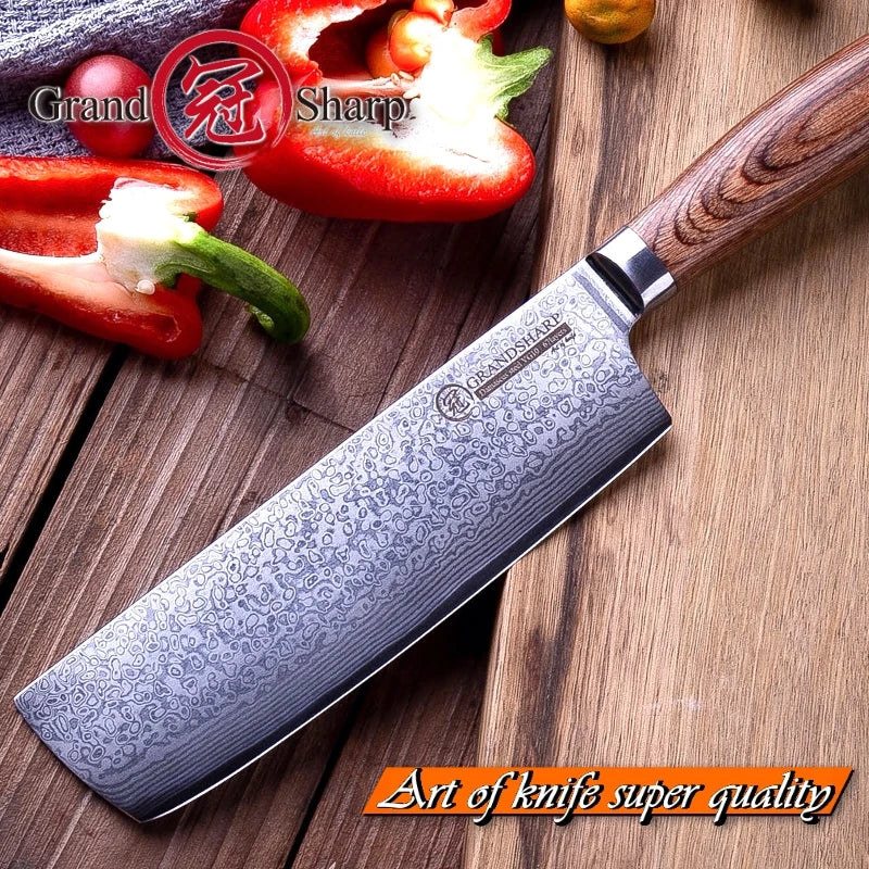 GrandSharp 6.7" VG-10 Damascus Nakiri Knife | Japanese Steel