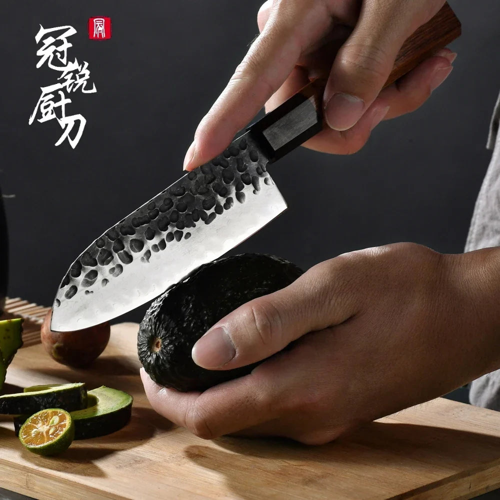 Grandsharp 5" Santoku Knife – AUS-10 Steel & Wooden Saya Box